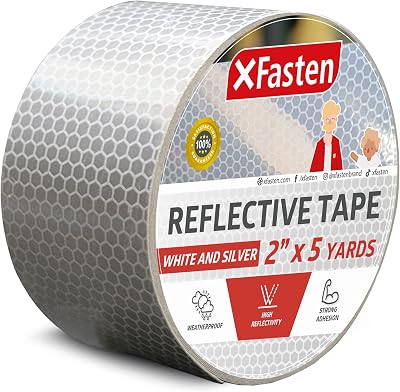 XFasten Reflective Tape White and Silver 2 in x 5 yd High Intensity DOT-C2