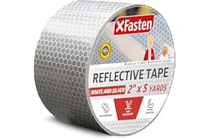 XFasten Reflective Tape, White and Silver, 2 Inches by 5 Yards - High Intensity - DOT-C2 Safety Tape Waterproof Conspicuity T