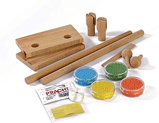 Pracht Creatives Hobby 3331-02 - Perlen - Webrahmen aus Holz, zum Perlenfädeln, zerlegt, mit Perlen (Rocailles), Nylonfaden, Nadel und Anleitung, zum Weben von Freundschaftsbändern und Armbändern