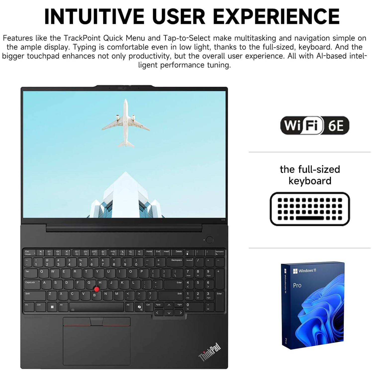 Laptop empresarial Lenovo ThinkPad E16, pantalla táctil antirreflejos FHD+ de 16", AMD Ryzen 5 7535U, 32 GB DDR5, 1 TB SSD, Wi-Fi 6E, huella digital, retroiluminación, cámara web, Windows 11 Pro, paquete con concentrador USB-C 7 en 1