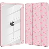 Idocolors Cute Pink Bow Case for iPad 2022/2025 (10th/11th Gen) 10.9", Clear Hard Back Cover with Pencil Holder, Tri-fold Stand Full Wrap Protective Case for Women Girls