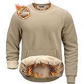 Pudolla Men's Sherpa Lined Sweatshirts Warm Soft Crewneck Sweatshirts Heavyweight Winter Pullover Kangaroo with Pouch Pocket