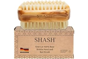 SHASH Made in Germany - 100% First Cut Boar Bristle Nail Brush - Gently Removes Dirt, Grime for Clean Hands - Exfoliates Skin for Soft, Smooth Texture, Wood (Olive)