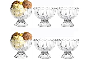 6 Packs Glass Dessert Bowls 4oz Vintage Style Flower Shape Ice Cream Dessert Cups for Sundae Fruit Pudding Yogurt Appetizers 