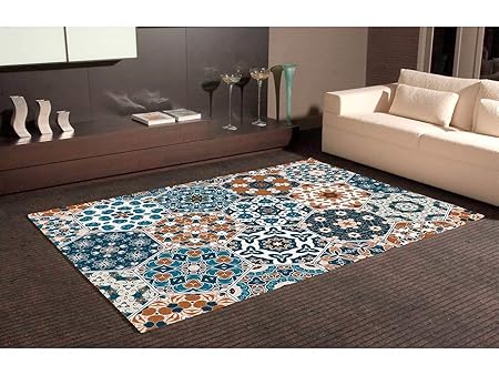 Pvc Mat Asleep Hexagonal Tile Cement Check Pattern Multi Coloured