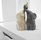 FeinKnick Beige & Grey Elephant Pair Ceramic Sculpture 16cm High view 2