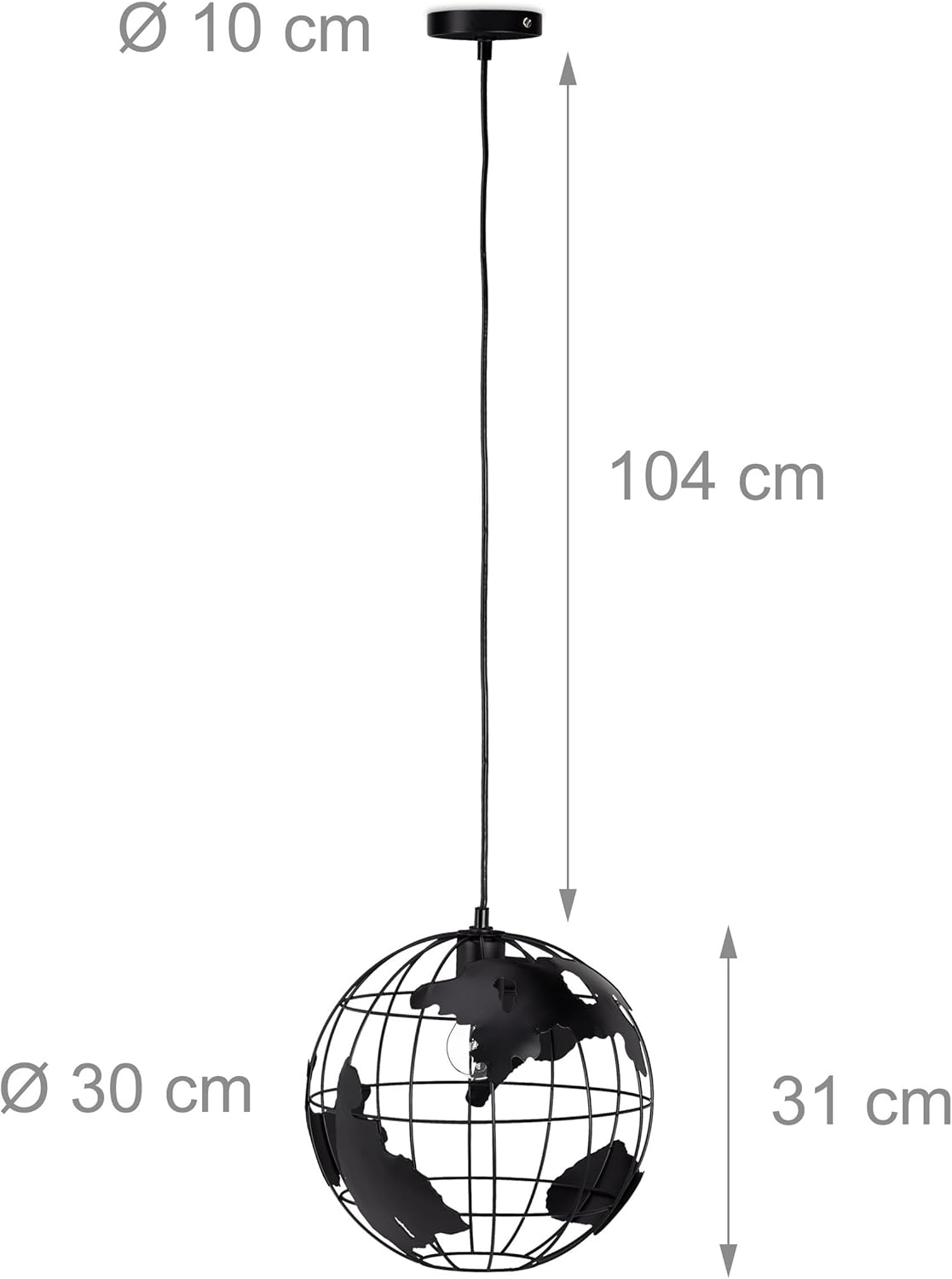 Relaxdays Hanging Lamp Sphere, Pendant Lamp with Globe Design, Adjustable, Metal, diameter 30 cm, Black, 30 x 30 x 135 cm - Image 5