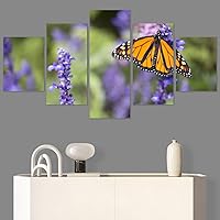 SIGNWIN 5 Panel Canvas Wall Art Modern Art Bee Butterfly Colorful Contemporary Insects Multicolor Photography for Home Decorations Ready to Hang - 60