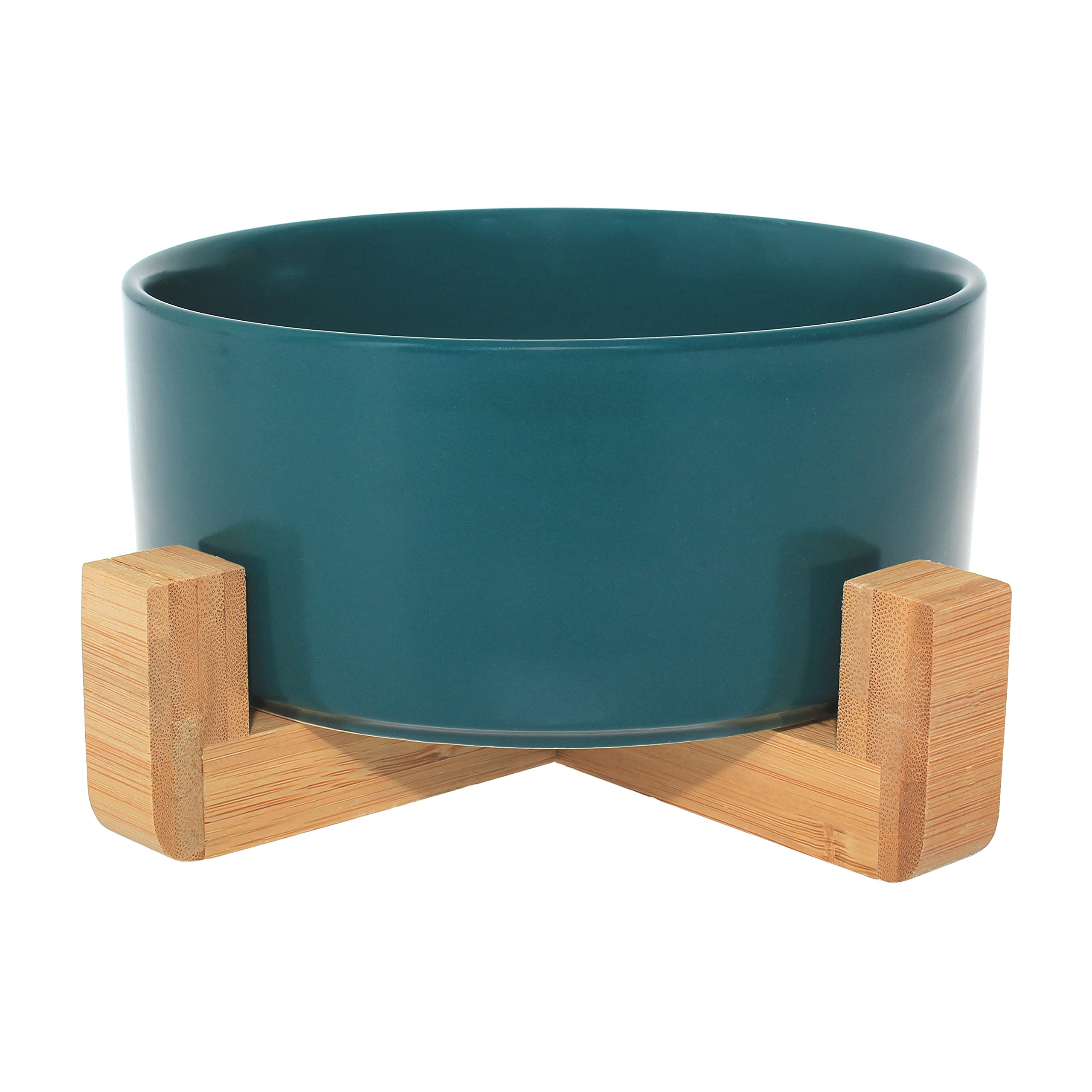 Ceramic Bowl with Bamboo Stand for Dogs & Cats, Raised Bowl for a Comfortable Position Whilst Eating & Drinking, Options, 850ml Capacity (Jade) — image 1
