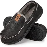 HomeTop Men's Suede Memory Foam Moccasin Slippers Warm Lining House Shoes | Indoor and Outdoor, Machine-washable, Gifts, Comfortable, Soft, Non-Slip, Faux Suede, Breathable