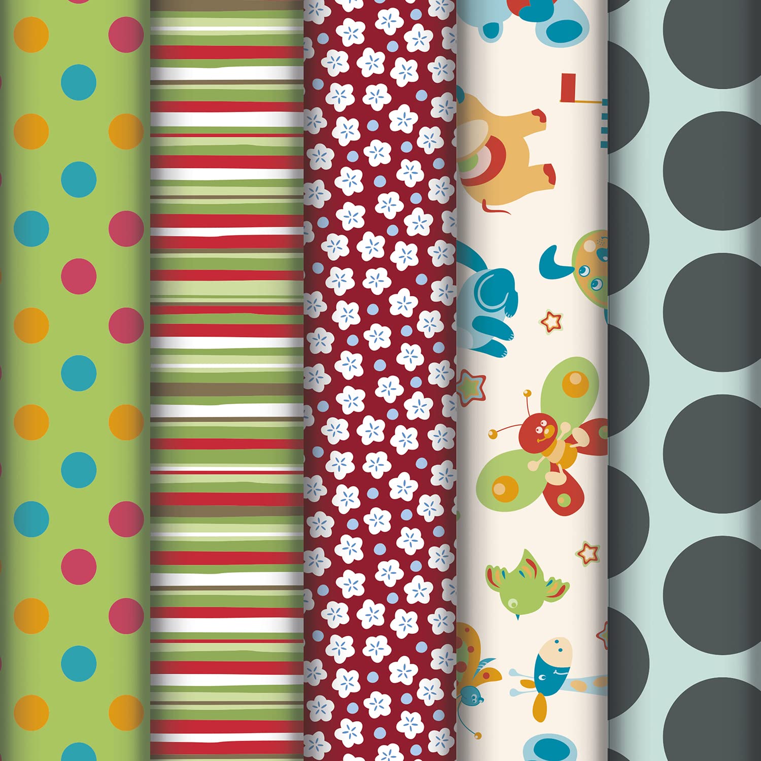 Clairefontaine 211453AMZC - A Box Of 12 Rolls Of Gift Paper - Paper Excellia 80g - Size: 2x0,70m - Pattern: Dots, Flowers, Assorted Children - Gift Wrapping