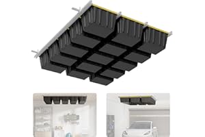 Mokemok Overhead Garage Storage Rack Extra Large-Organizes Up to 15 Tote Bins 0.1-inch Thickened Heavy Alloy Steel Garage Tote Storage System with Adjustable Rails-Ceiling Storage Rack