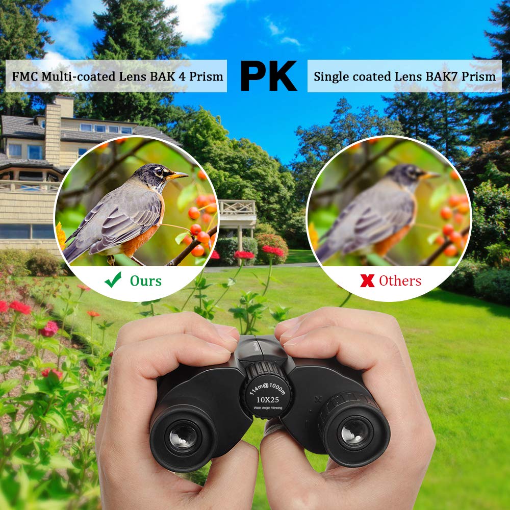 Compact Binoculars for Kids and Adults，Maluokasa 10x25 Night Vision Waterproof Lightweight Mini Telescope Portable for Bird Watching, Hiking, Traveling,Concerts and Sports Events