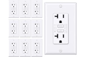 BESTTEN 20 Amp GFCI Outlet with Thinner Design, GFI Electrical Outlet with LED Indicator, Non-Tamper-Resistant GFCI Receptacle, Wallplate Included, ETL Certified, 10 Pack, White