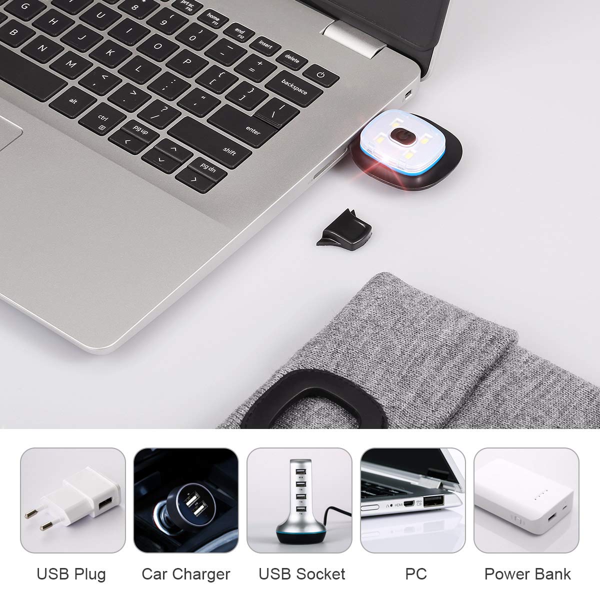 YunTuo LED Beanie with The Light, Unisex USB Rechargeable Headlamp Winter Knitted Cap Gifts for Men Dad Husband Him