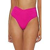 Becca Womens Color Code Shirred French Cut Bikini Bottom, Cheeky Coverage, Swimwear Separates for Women