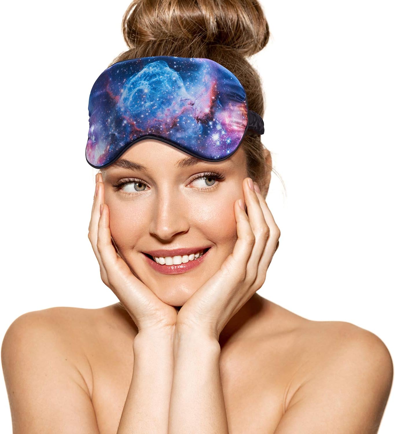 Bodylife Sleep Mask Eye Mask Faux Silk Galaxy for Travel Or Sleep, Blue - Image 3