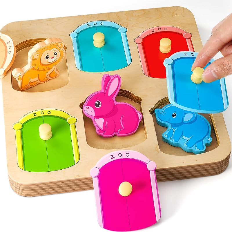 SYHLN Zoo Animal Pegged Puzzle Wooden Toy Montessori 1 2 3 Years