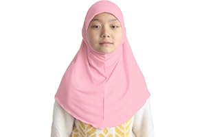 Modest Beauty Girls Hijab Muslim Kids Scarf Headwear Solid Color for 6-11 Years Ready to Wear