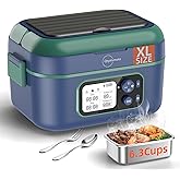 Cordless Electric Lunch Box,1.5L Portable Smart Heated Lunch Box, 100W Wireless Rechargeable Self Heating Food Warmer with Timer&Adjustable Heating for Adults Men Office Travel Outdoor Blue XL
