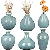 FoldTier 6 Pcs Green Mini Ceramic Bud Vase Vintage Flower Vases Ice Cracked for Farmhouse Rustic Boho Style Table Shelves Home Office Decor Gifts(Classical,Green)