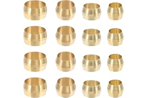 PATIKIL 80Pcs Brass Compression Sleeves Ferrules, Tube OD 1/4" 5/16" 3/8" 1/2" Compression Fittings Assortment Kit for Connec