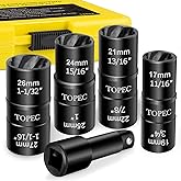 Topec Flip Lug Nut Removal Tool, 5 Piece Wheel Lock Removal Kit, 1/2" Drive Lug Nut Remover, 17-27mm Extractor Socket Set for