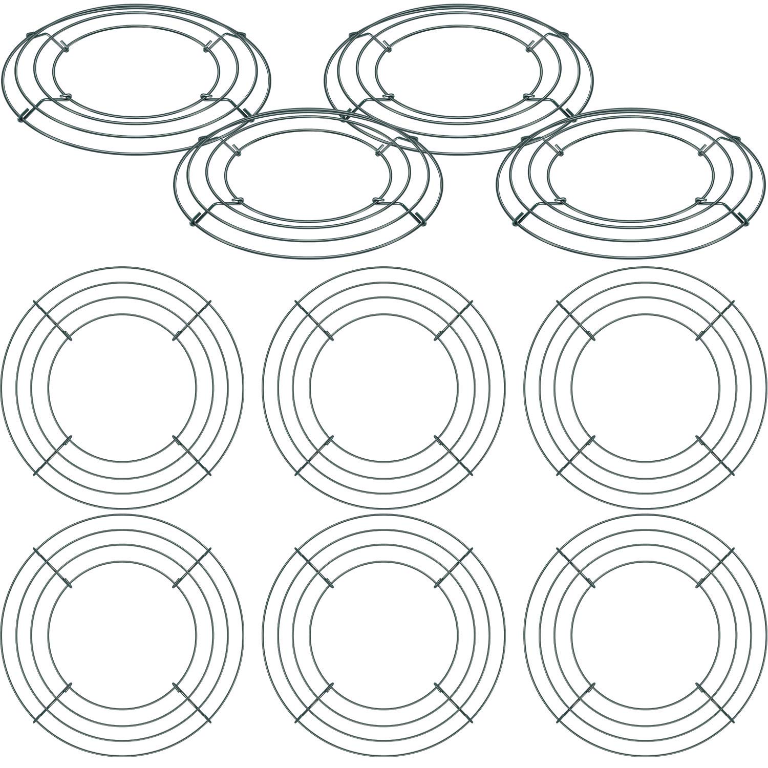 Hotop 10 Packs Christmas Metal Wreath Frame Green Round Wire Wreath Making Ring DIY Macrame Floral Crafts Wire Form Christmas Decoration Door Craft (10 Inches)
