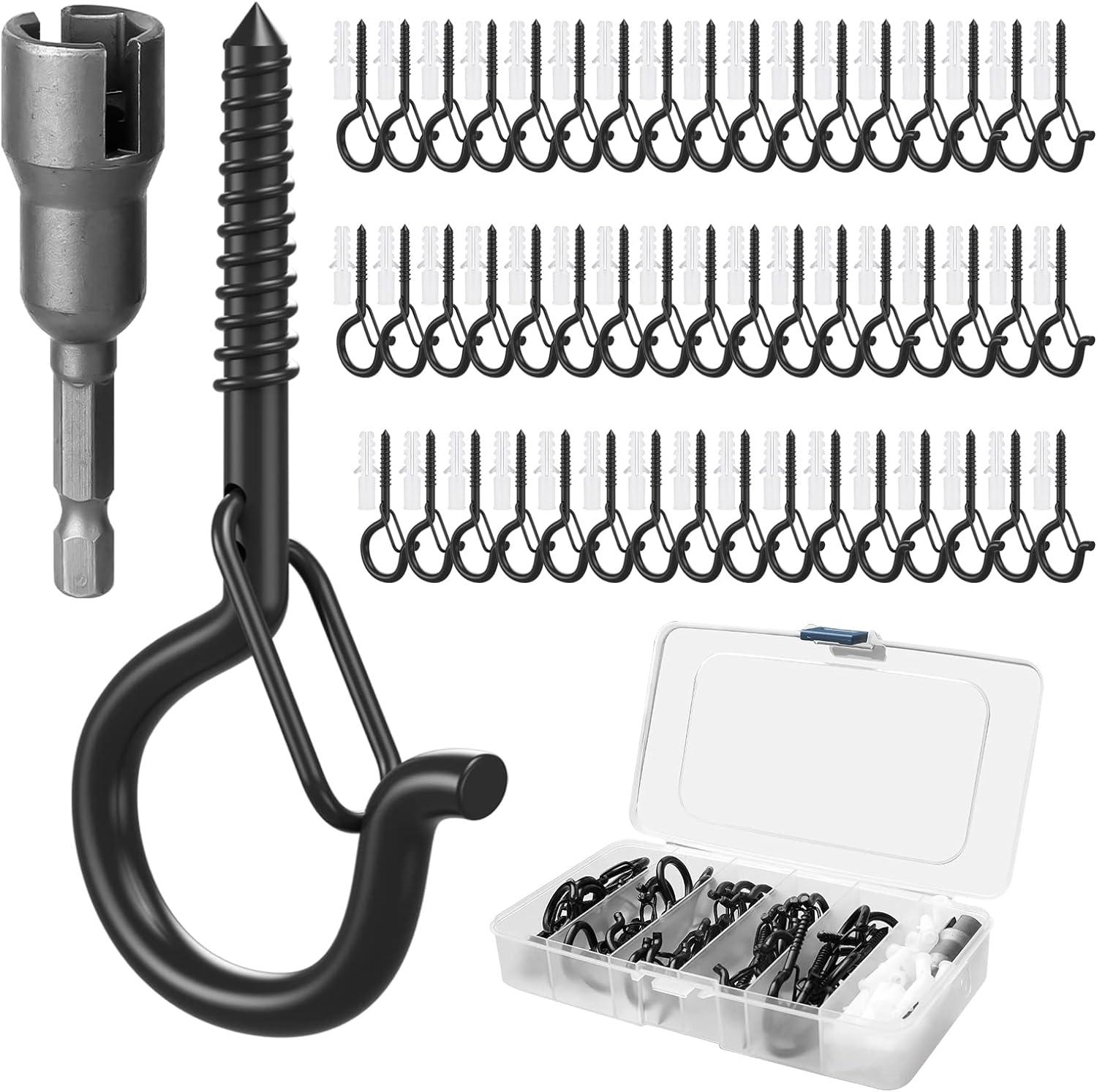 Outdoor Hanging Brackets - GIPTIME Q-Hanger Hooks Outdoor String Lights - 50 Pack Lights Hanger Hooks, Outdoor Wire and New Year Party, Fairy Lights Plants Wind Chimes Decoration Hanging Safety Buckle Design