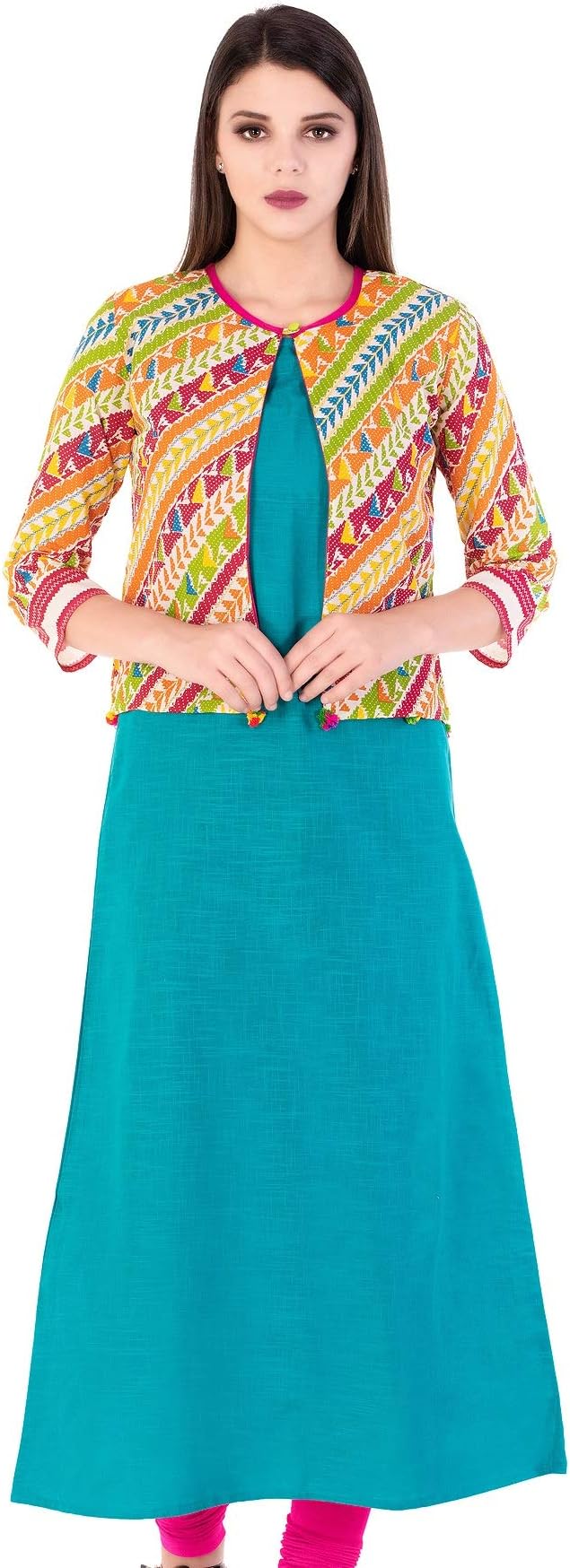 AANIA Beautiful Printed Exclusive Cotton Women's Kurta with Jacket Length 47 Inches