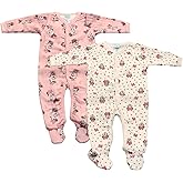 Magic Threadz Disney Clothes Baby Girls 2-Pack Quilted Footie Coveralls - Minnie Mouse and Princess Bodysuits (0/3M-6/9M)
