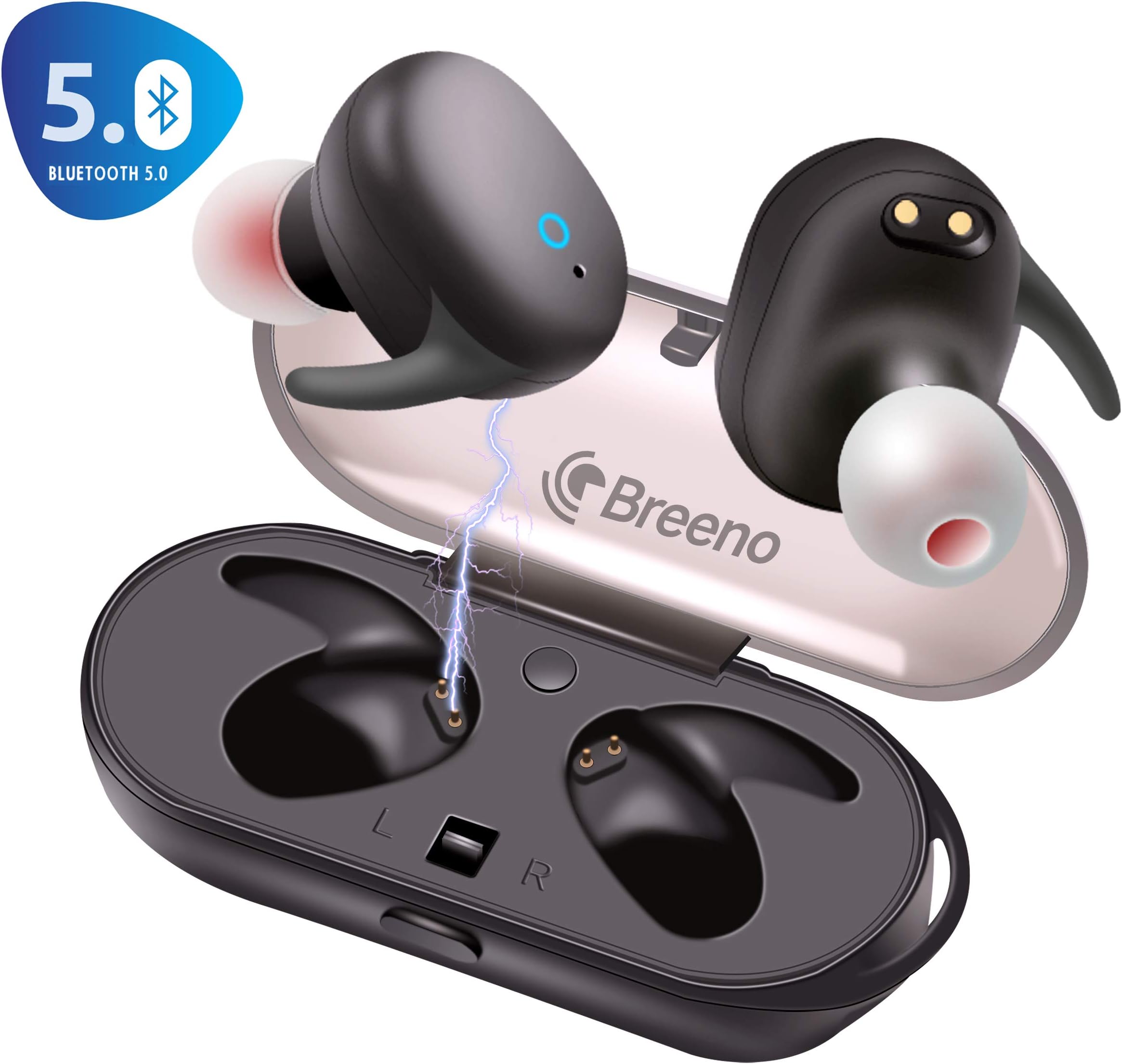 Upgraded Bluetooth 5.0 Wireless Earbuds Deep Bass 3D Stereo Hi-Fi Sound with Noise Reduction Wireless Headphones with Mic and Charging Case Compatible with iPhone Android (Blackmatte)