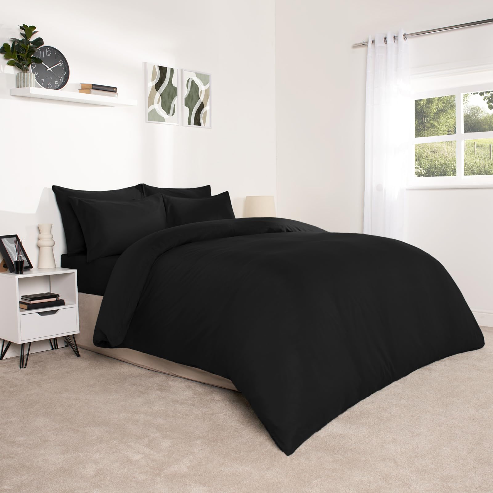 Brentfords Single Duvet Cover Set, Super Soft Cosy Warm Microfibre Polyester Quilt Cover Set Luxurious Single Bedding Comfy Duvet Cover Sets with Matching Pillowcase, Black