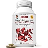 ANDREW LESSMAN Vitamin B12 500 60 Capsules - Absorption-Protected Methylcobalamin (Natural Coenzyme Vitamin B12), Essential for Energy and Stress Support, Plus B-Complex, Easy to Swallow Capsules