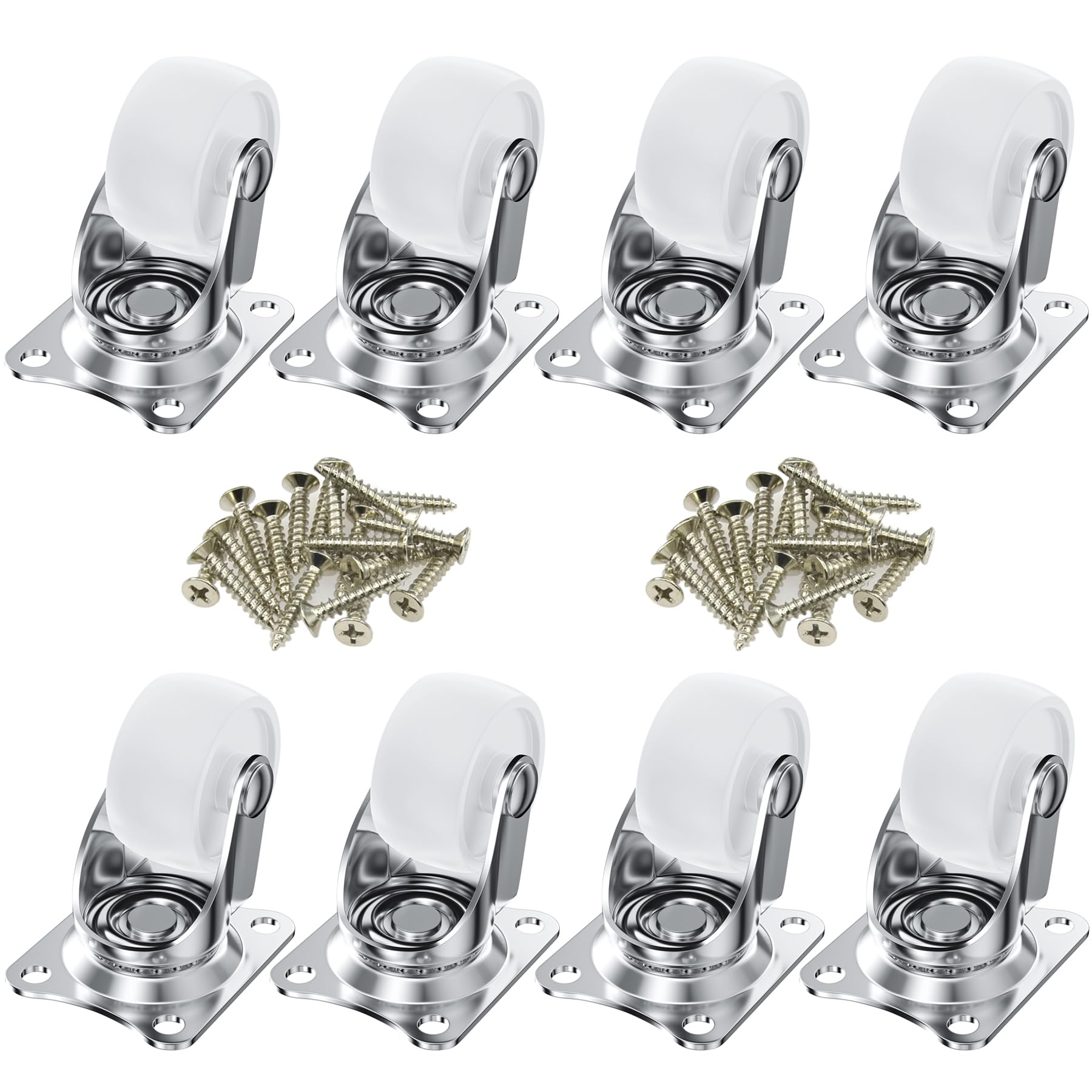 8 PCS White Universal Swivel Casters,30mm(1.25 inch) Castor Wheels for Furniture