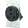 Leviton 7313 30 Amp, 125 Volt, NEMA Tt-30R, 2P, 3W, Flush Mounting Receptacle, Straight Blade, Industrial Grade, Grounding, For Recreational Vehicles, Side Wired, Steel Strap, Black