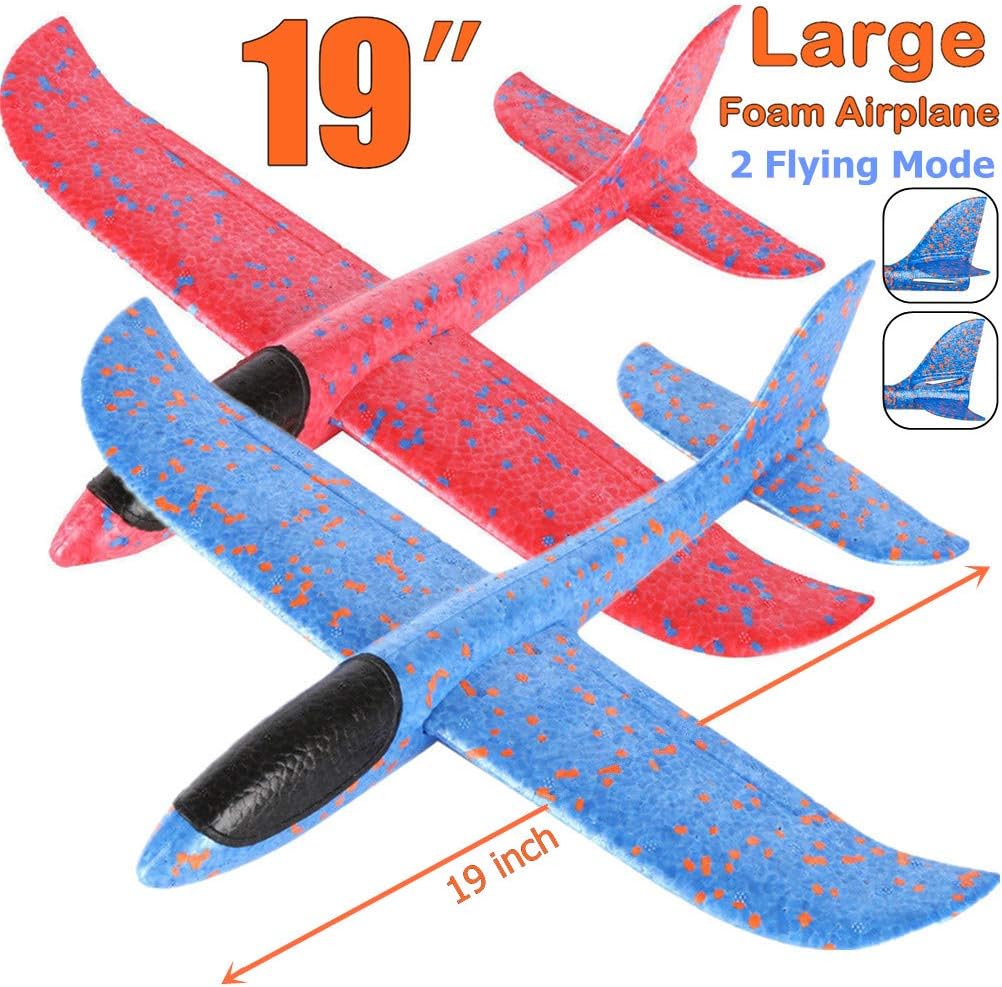 Qvatox 2 Pack Large Throwing Foam Airplane 19" Manual Airplane Gliders Toys Flying Aircraft, Gifts for Kids, Outdoor Sport Game Toys