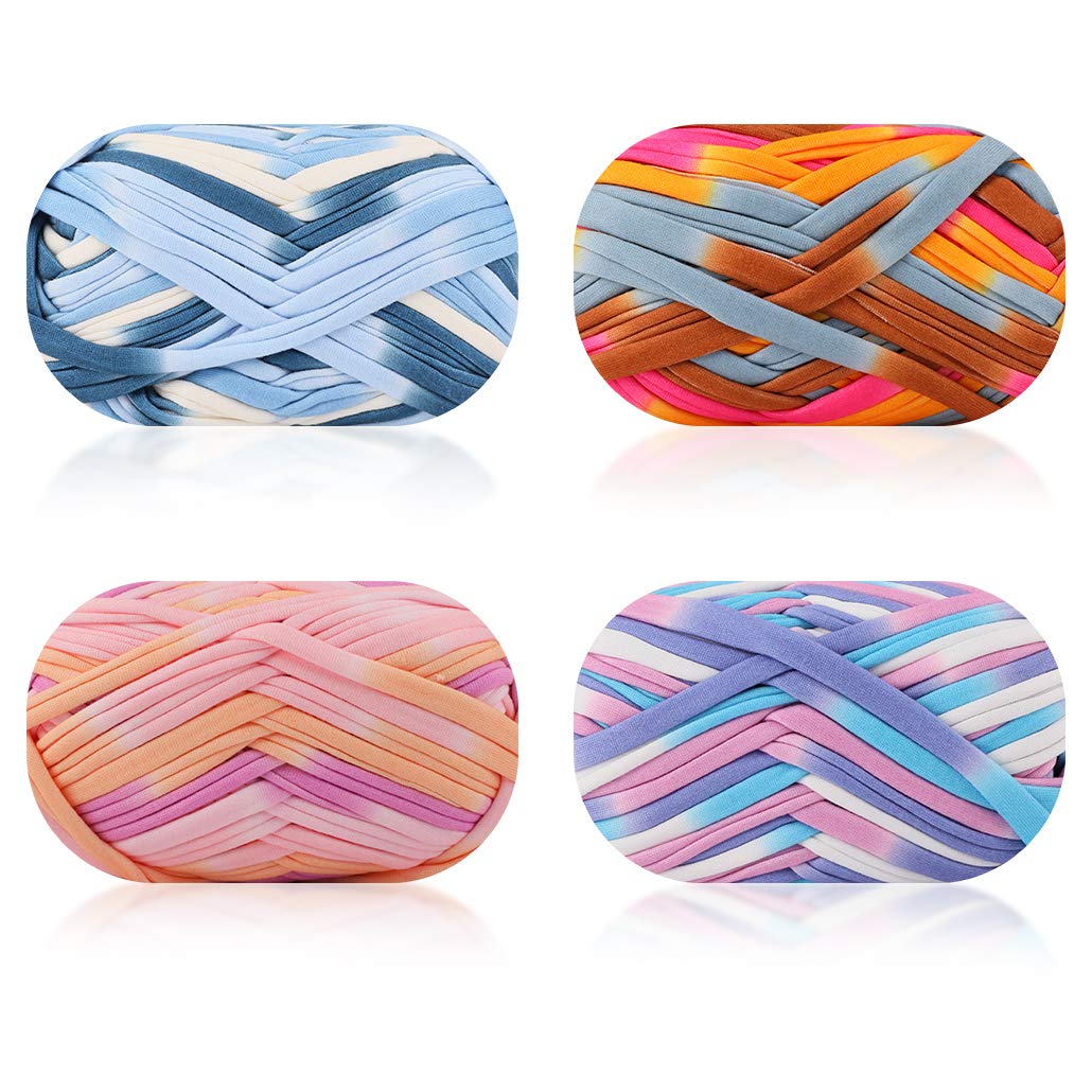 iSuperb 4PCS Chunky T-Shirt Yarn - Super Soft Fabric Cloth Knitting Yarn for Crochet, Knitting, DIY Crafts, Carpet Making & Crochet Fabric Ribbon