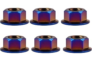 Wanyifa Titanium DIN6923 M5 M6 M8 M10 M12 M14 M16 Hex Flange Nuts Pack of 6 (M6 Pitch 1.0mm, Fire Blue)