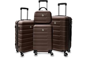 LUMINATERY Carry on Luggage Set 4 Piece Suitcase Set Lightweight with 4 Spinner Wheels and TSA Locks (Brown)