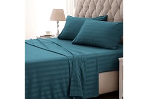 SLEEP ZONE Striped Cooling Sheets Set Full Size - Fitted Flat Sheet & Pillowcase Sets 4 Piece - Super Soft Stripe Bed Sheet, Easy Care, Deep Pocket (Teal, Full)