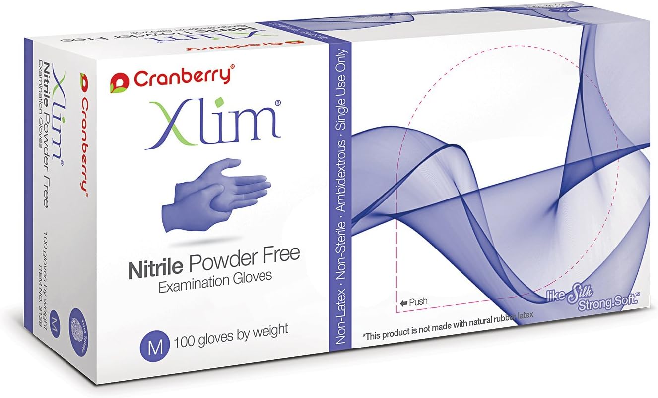 Cranberry USA CR3127case Xlim Powder Free Exam Gloves, Medium, Nitrile, Beaded-Cuff, Blue (Pack of 1000)