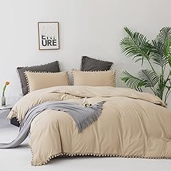 Luxlovery Beige Pom Pom Comforter Set King Ball Pom