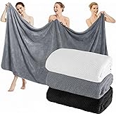 Moukeren 3 Pcs Oversized Bath Sheet Towel Set 40'' x 80'' for Adult Extra Large Jumbo Tan Bath Sheet Quick Dry Soft Absorbent Fluffy Microfiber Shower Towel for Body Yoga Spa(Black, Gray, White)