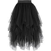 PUKAVT Tulle Skirts for Women High Waist Elastic Midi Skirt A-line Irregular Layered Mesh Tutu Skirts