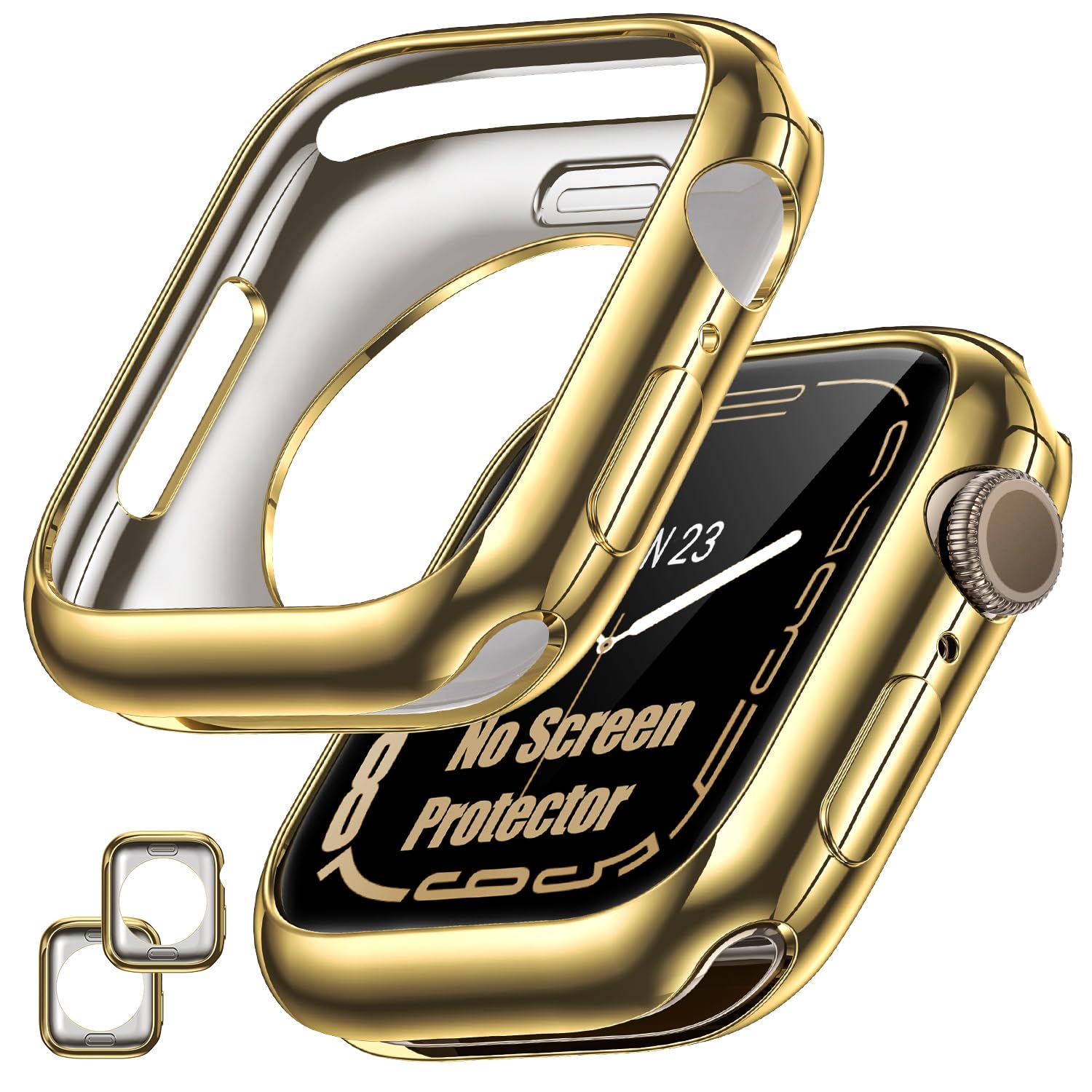 Photo 1 of [2 Pack] Goton Bumper Case for Apple Watch 41mm, [No Screen Protector] Slim Soft TPU Shockproof Case Cover Bumper Protector Accessories for 41mm Apple Watch Series 9/8/7, 41mm Gold+Gold