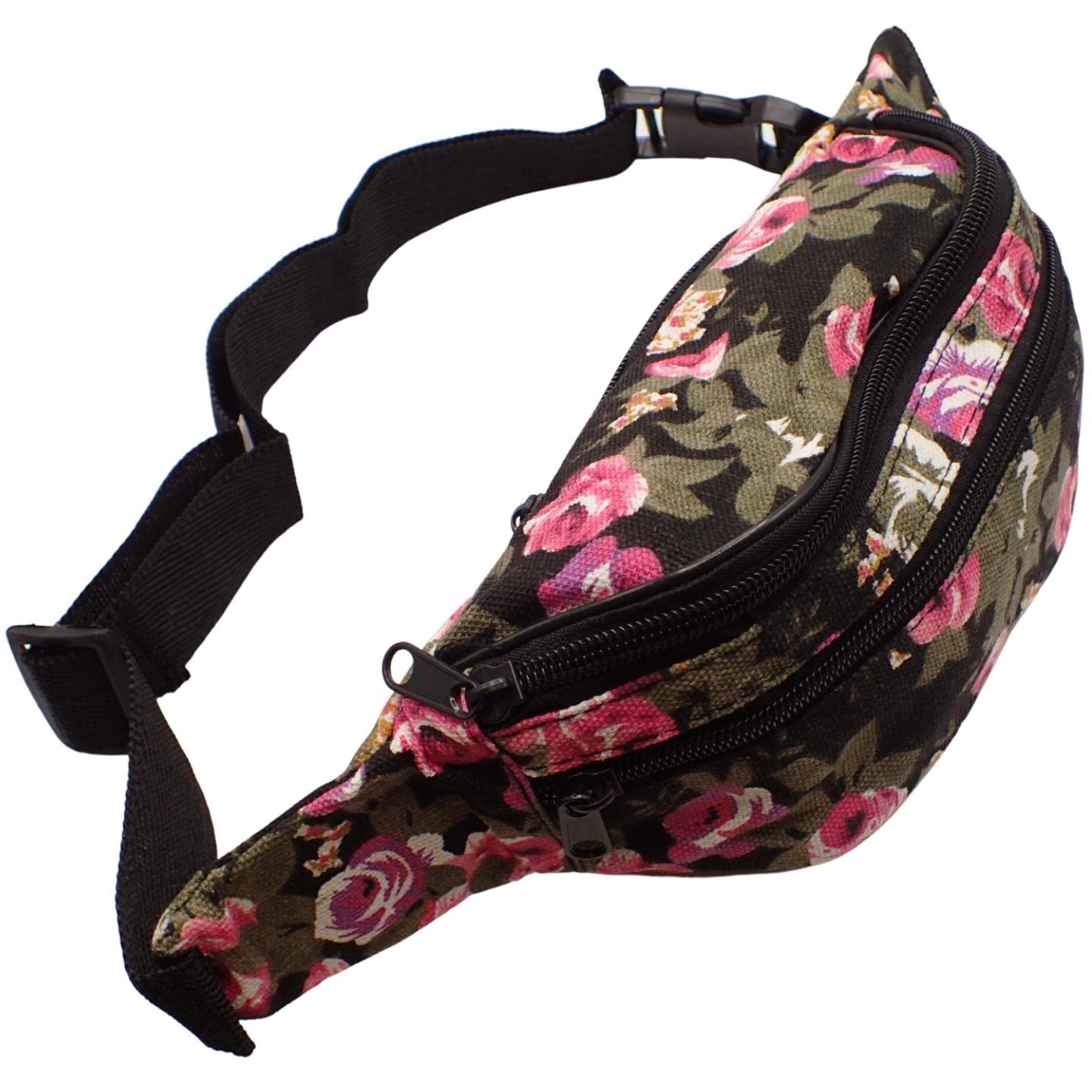 Topkids Accessories Fashion Bum Bags Floral Bumbags Festival Bum Bags Bum Bag Bumbag Bumbags for Ladies Travel Bag Waist Bag Fanny Pack for Adults, Women, Ladies, Men (Floral Black)