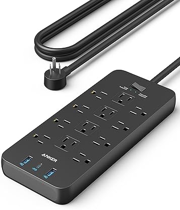 Electronics - Anker Power Strip Surge Protector (2100J), 12 Outlets with 2 USB A and 1 USB C Port for Multiple Devices, 5ft Extension Cord, 20W Power Delivery Charging for Home, Office, Dorm Essential, TUV Listed