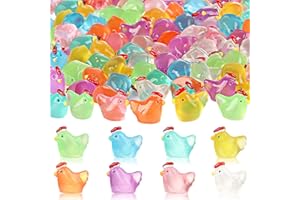 EKISEMIO 80pcs Luminous Mini Chicken Figurines Resin Miniature Animals ,8 Colors Tiny Chickens Miniature Glow in The Dark for Dollhouse, Fairy Garden Micro Landscape Decor , DIY, Home Outdoor Party Ornaments