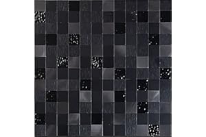 YMMXGE 5-Sheet Peel and Stick Backsplash for Kitchen， Metal Aluminum Mosaic Self Adhesive 3D Wall Sticker Panel 11.81"x11.81"x0.15", 4.8 sq.ft (5, Black)